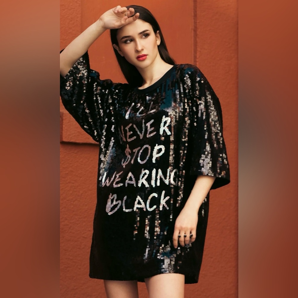 Black Sequin Long Sleeve Top